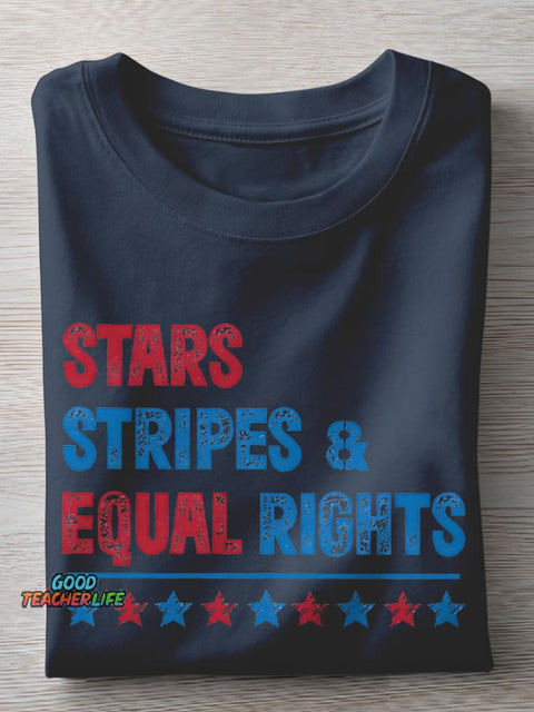 Stars Stripes And Equal Rights Teacher Casual Print T-shirt