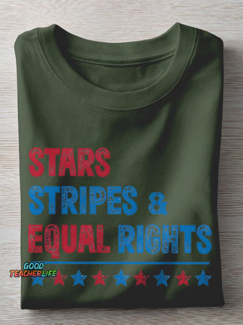 Stars Stripes And Equal Rights Teacher Casual Print T-shirt