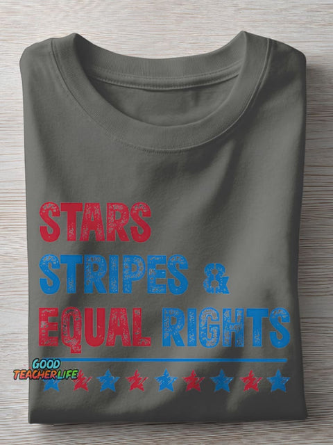 Stars Stripes And Equal Rights Teacher Casual Print T-shirt