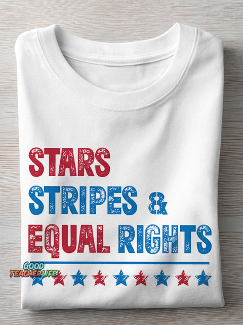 Stars Stripes And Equal Rights Teacher Casual Print T-shirt