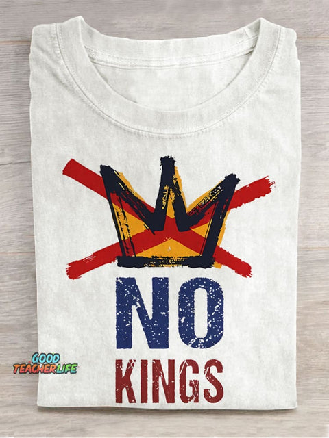 Democracy No King Teacher Casual Print T-shirt