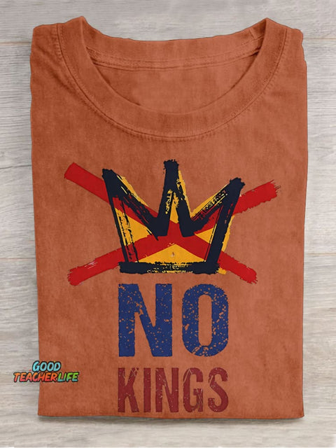 Democracy No King Teacher Casual Print T-shirt