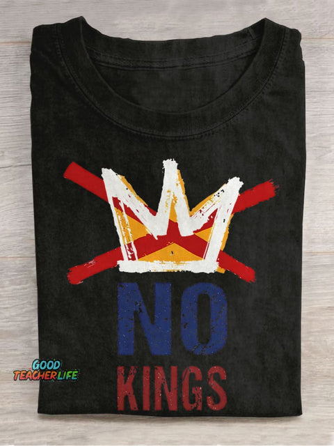 Democracy No King Teacher Casual Print T-shirt