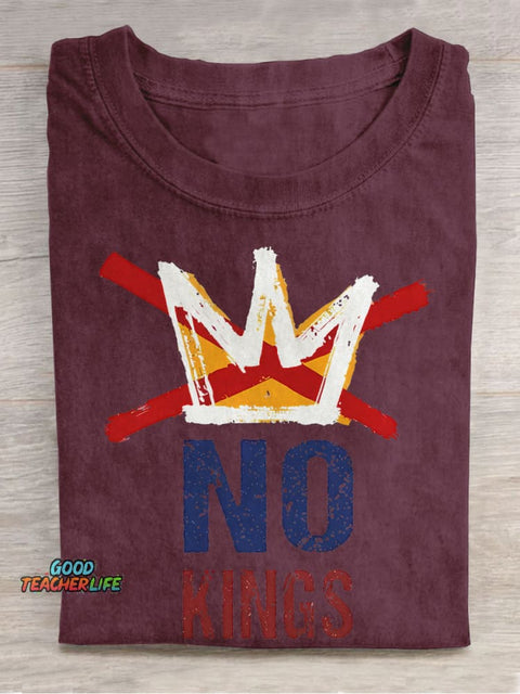 Democracy No King Teacher Casual Print T-shirt