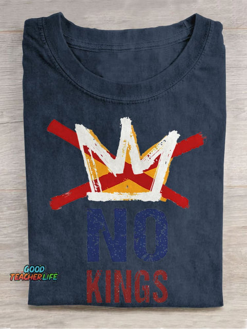 Democracy No King Teacher Casual Print T-shirt