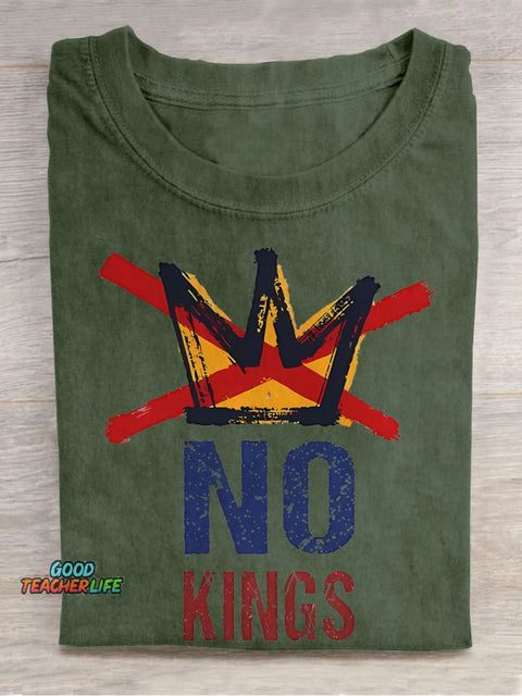 Democracy No King Teacher Casual Print T-shirt