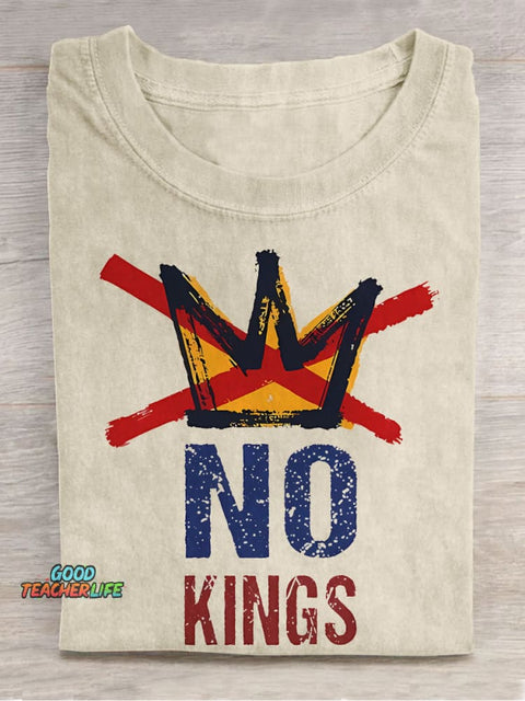 Democracy No King Teacher Casual Print T-shirt