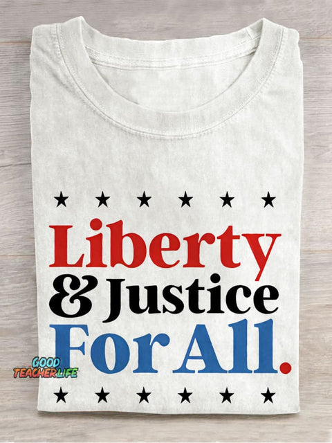 Liberty And Justice For All Teacher Casual Print T-shirt