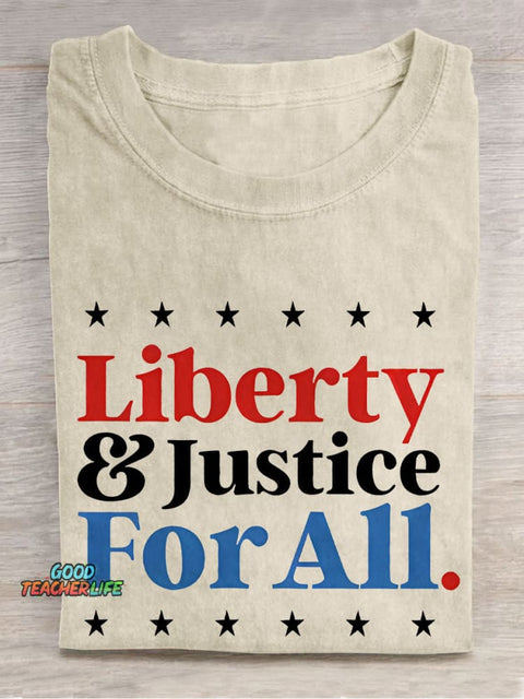 Liberty And Justice For All Teacher Casual Print T-shirt