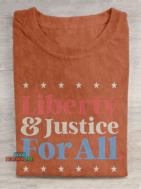 Liberty And Justice For All Teacher Casual Print T-shirt