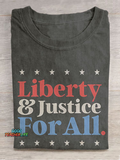 Liberty And Justice For All Teacher Casual Print T-shirt