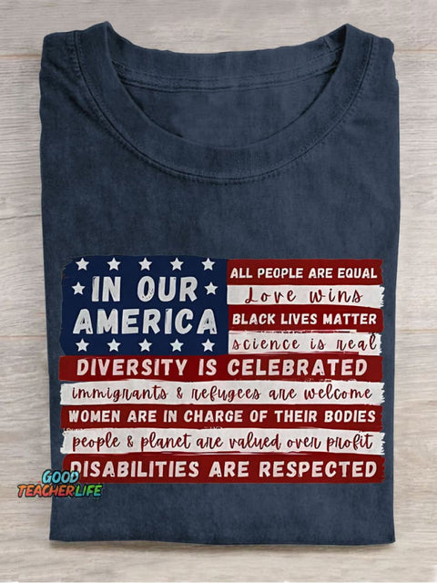 In Our America Teacher Casual Print T-shirt