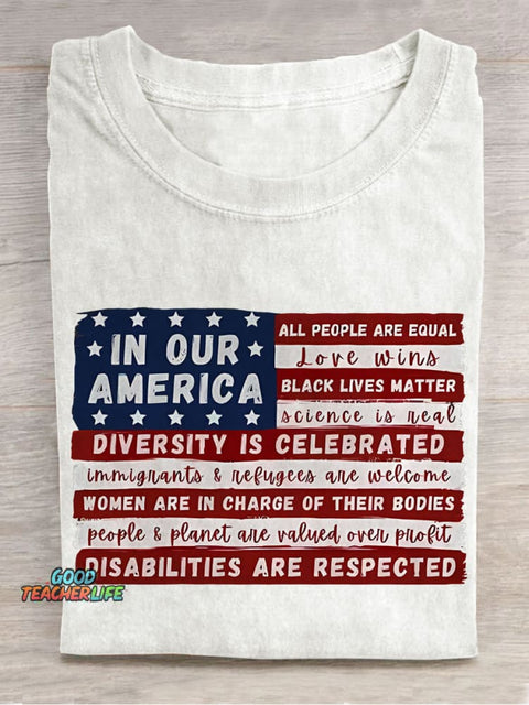 In Our America Teacher Casual Print T-shirt