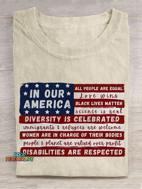 In Our America Teacher Casual Print T-shirt
