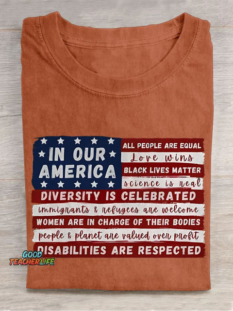 In Our America Teacher Casual Print T-shirt