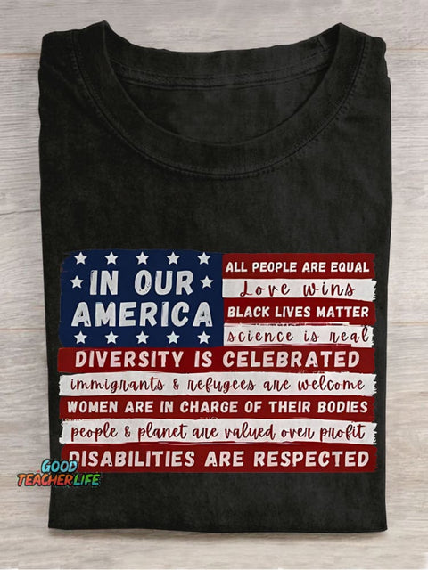 In Our America Teacher Casual Print T-shirt