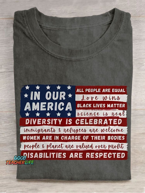 In Our America Teacher Casual Print T-shirt