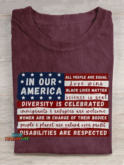 In Our America Teacher Casual Print T-shirt