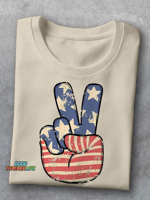 America Peace Teacher Casual Print T-shirt