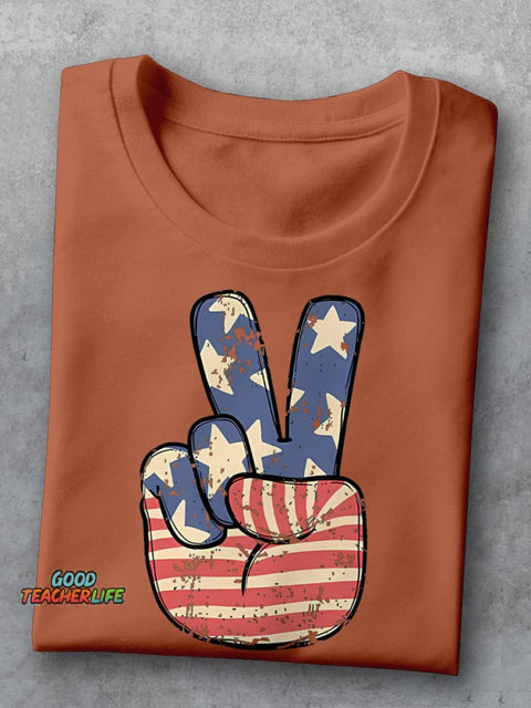 America Peace Teacher Casual Print T-shirt