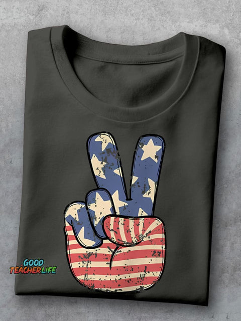 America Peace Teacher Casual Print T-shirt