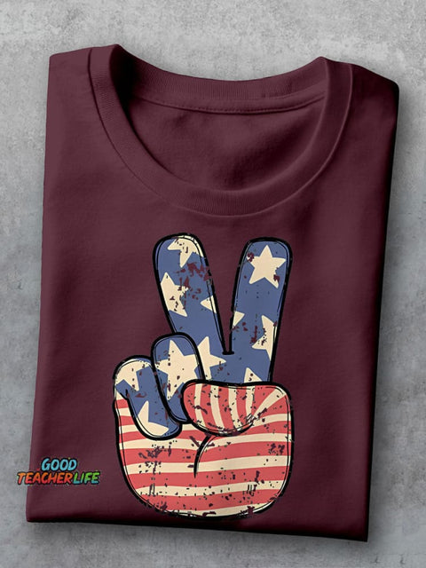 America Peace Teacher Casual Print T-shirt