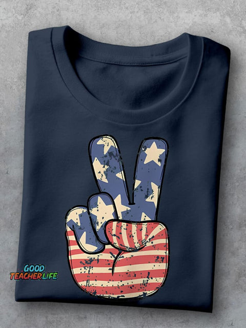 America Peace Teacher Casual Print T-shirt
