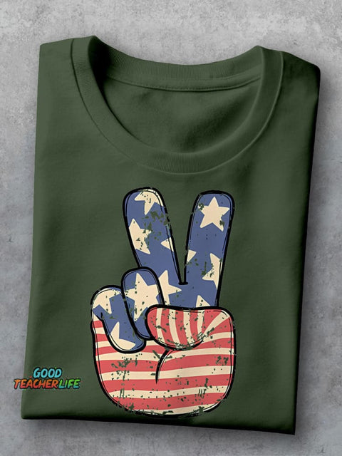 America Peace Teacher Casual Print T-shirt
