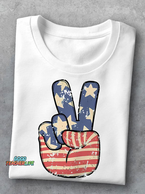 America Peace Teacher Casual Print T-shirt