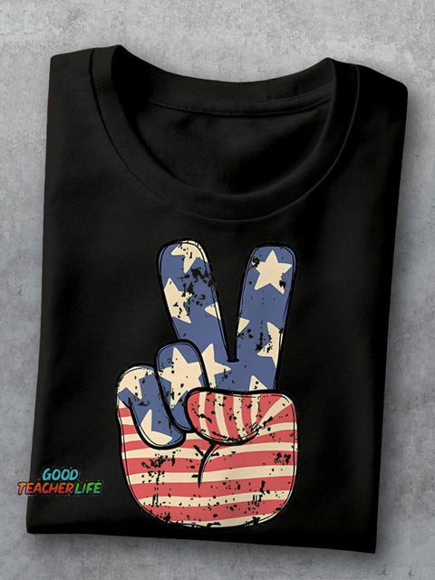 America Peace Teacher Casual Print T-shirt