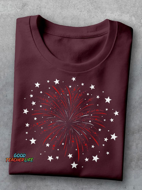 4th Of July Firework Teacher Casual Print T-shirt