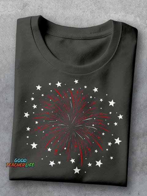 4th Of July Firework Teacher Casual Print T-shirt