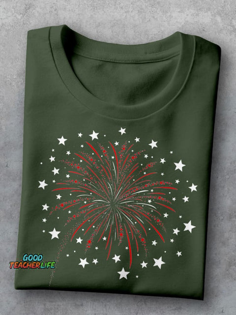 4th Of July Firework Teacher Casual Print T-shirt