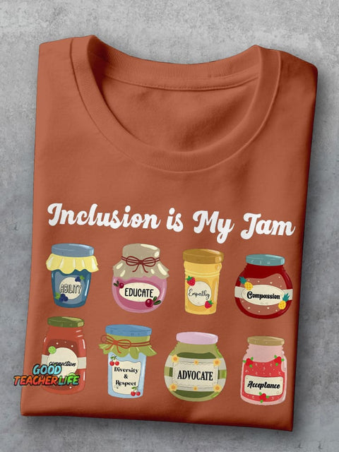 Inclusion Neurodiversity Inclusion Is My Jam Special Education Teacher Autism Awareness Casual Print T-shirt