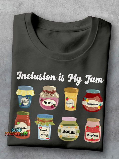 Inclusion Neurodiversity Inclusion Is My Jam Special Education Teacher Autism Awareness Casual Print T-shirt