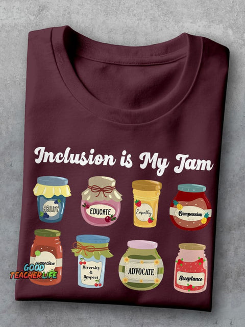 Inclusion Neurodiversity Inclusion Is My Jam Special Education Teacher Autism Awareness Casual Print T-shirt