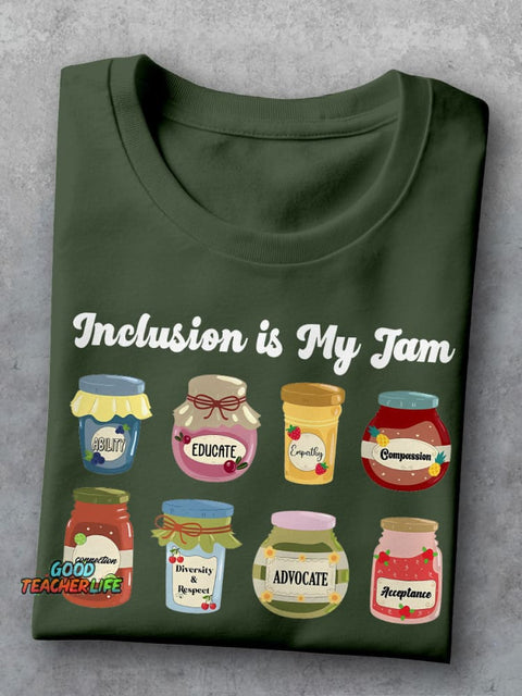 Inclusion Neurodiversity Inclusion Is My Jam Special Education Teacher Autism Awareness Casual Print T-shirt