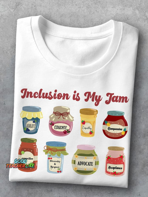Inclusion Neurodiversity Inclusion Is My Jam Special Education Teacher Autism Awareness Casual Print T-shirt