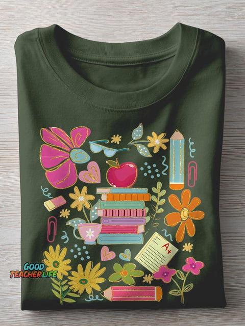 Boho Floral Teacher Appreciation Casual Print T-shirt