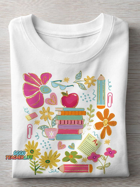 Boho Floral Teacher Appreciation Casual Print T-shirt