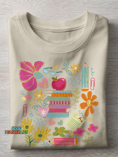 Boho Floral Teacher Appreciation Casual Print T-shirt