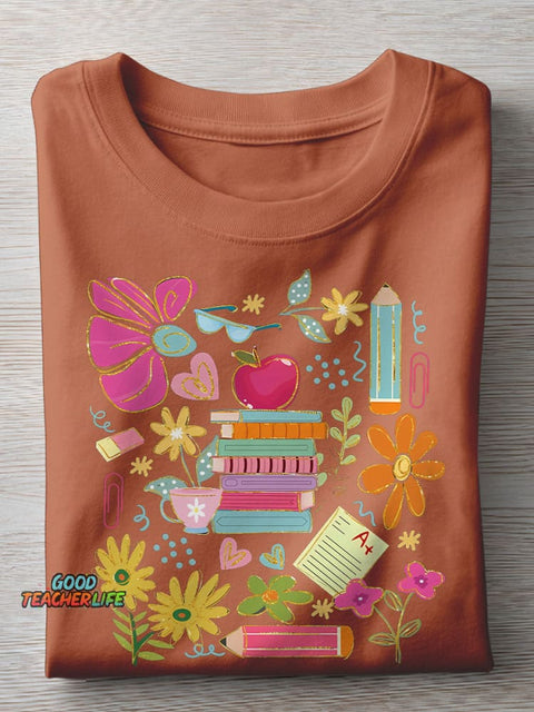 Boho Floral Teacher Appreciation Casual Print T-shirt