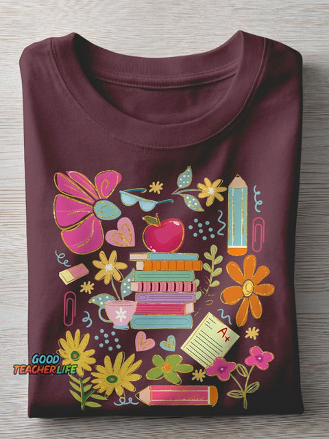 Boho Floral Teacher Appreciation Casual Print T-shirt