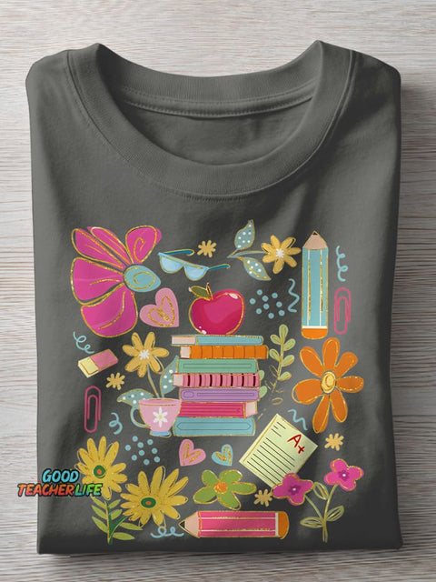 Boho Floral Teacher Appreciation Casual Print T-shirt