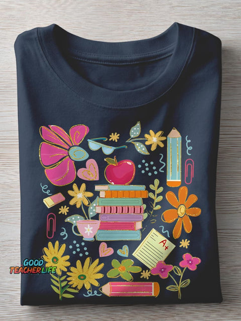 Boho Floral Teacher Appreciation Casual Print T-shirt