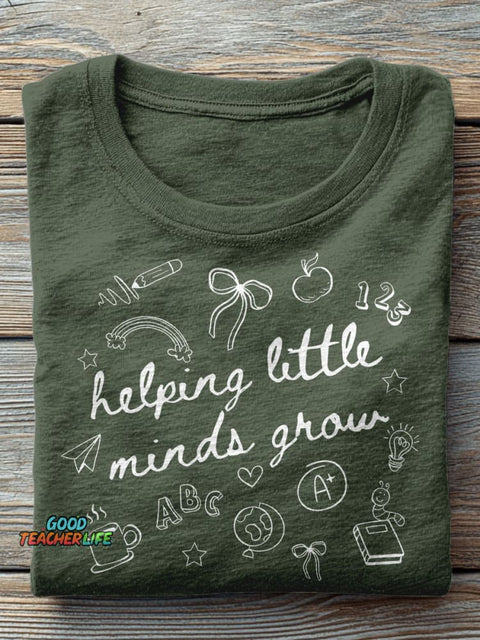 Helping Little Minds Graw Kindergarten Teacher Casual Print T-shirt