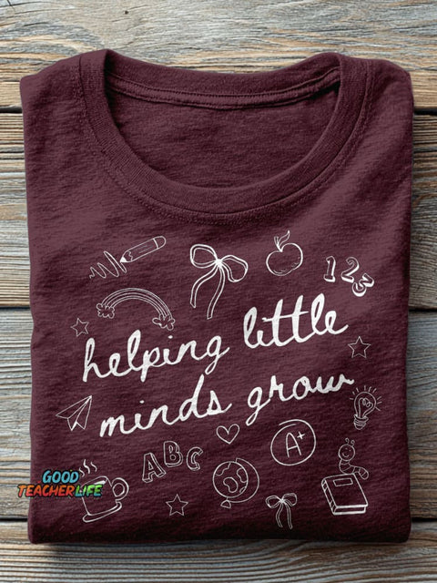 Helping Little Minds Graw Kindergarten Teacher Casual Print T-shirt