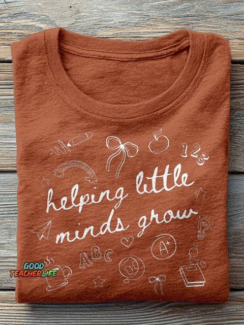 Helping Little Minds Graw Kindergarten Teacher Casual Print T-shirt