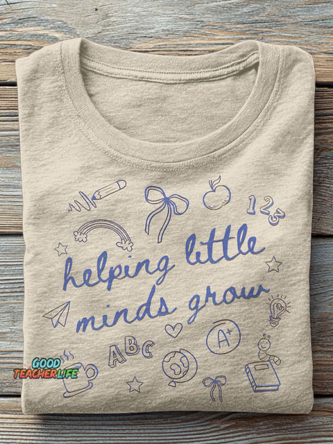 Helping Little Minds Graw Kindergarten Teacher Casual Print T-shirt
