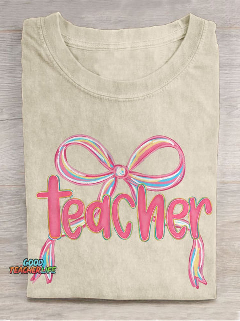 Teacher Coquette Girly Teacher Preppy Back To Schoo Casual Print T-shirt